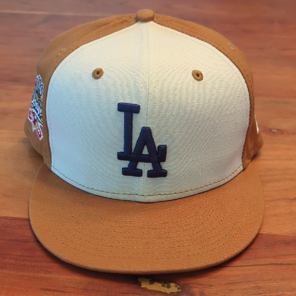 LA Dodgers Khaki Fitted Baseball Hat With 100 Anniversary Sidepatch